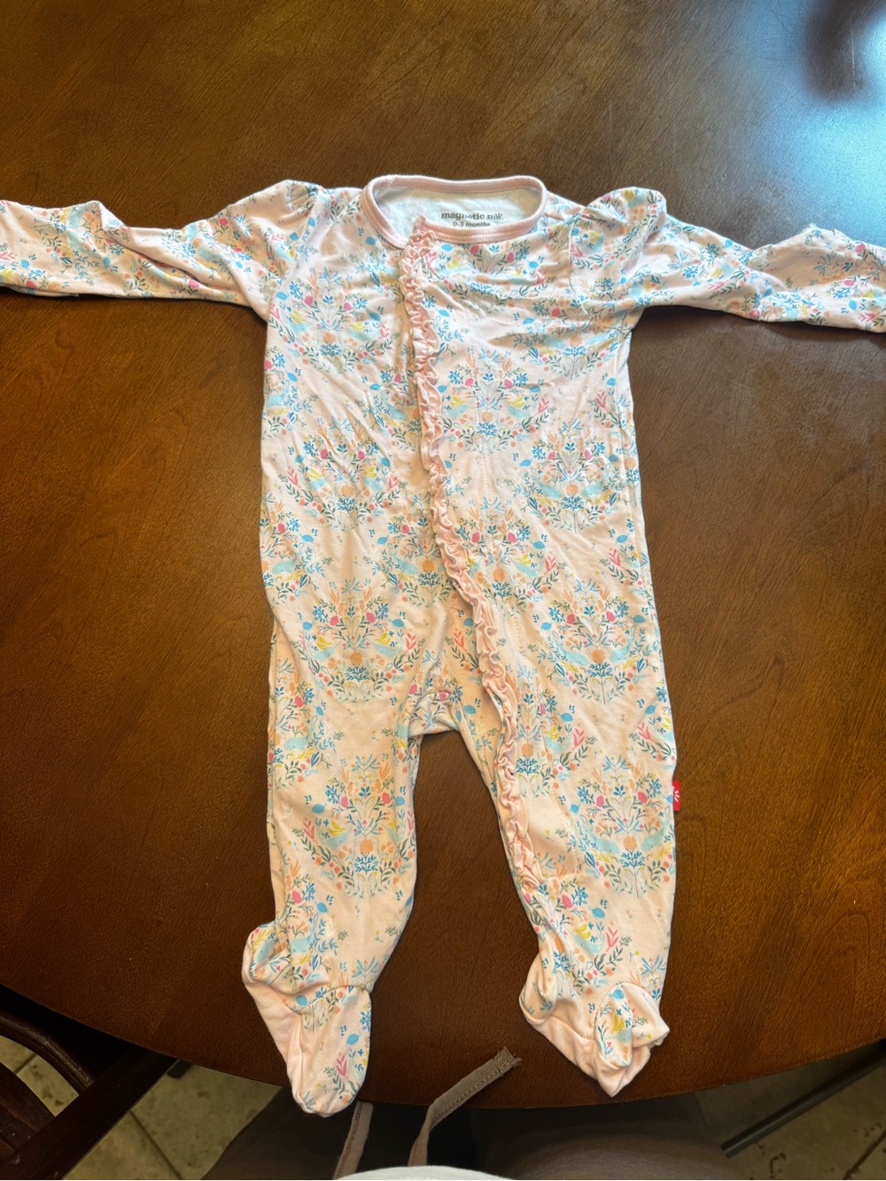 Magnetic Me Pink Floral Ruffled Footed One-Piece